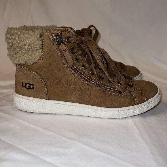 UGG Womens Size 8M Brown Leather Laces Zip Fashion Ankle Boots Bootie - Picture 3 of 8